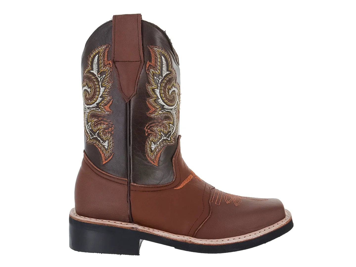 Botas Vaqueras Jinetitos Piel Marrón y Naranja para Niño