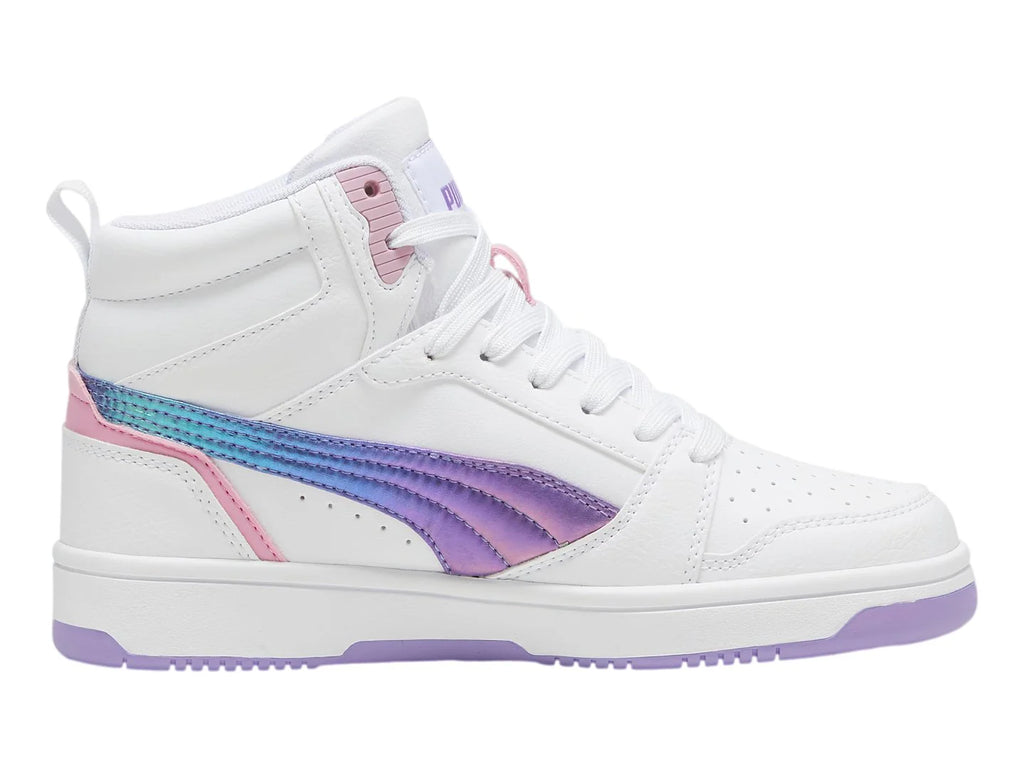 Tenis PUMA Rebound V6 Mid Blanco y Lavanda para Niña